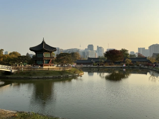 Pagoda met de stad en de toren waar ik eerder was op de achtergrond